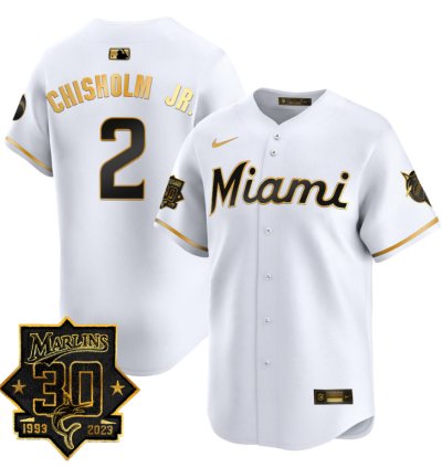 Jazz Chisholm Jr Jersey 2 Miami Marlins 30 Seasons Anniversary Patch Limited Stitched White Gold
