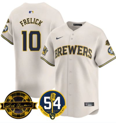 Sal Frelick Jersey 10 Milwaukee Brewers 2025 Bob Uecker 54 Seasons For Brewers Stitched Cream