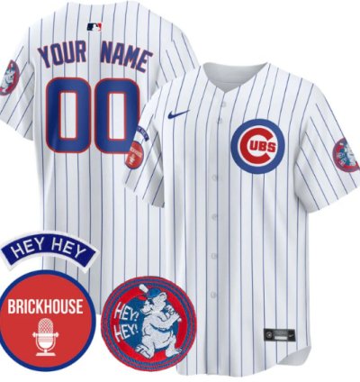 Custom Chicago Cubs Jersey Jack Brickhouse Hey Hey Patch Limited Stitched Pinstripe