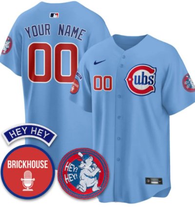 Custom Chicago Cubs Jersey Jack Brickhouse Hey Hey Patch Limited Stitched Light Blue