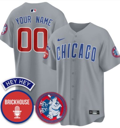 Custom Chicago Cubs Jersey Jack Brickhouse Hey Hey Patch Limited Stitched Gray