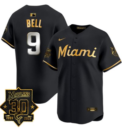 Josh Bell Jersey 9 Miami Marlins 30 Seasons Anniversary Patch Limited Stitched Black Gold