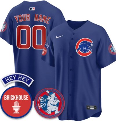 Custom Chicago Cubs Jersey Jack Brickhouse Hey Hey Patch Limited Stitched Blue