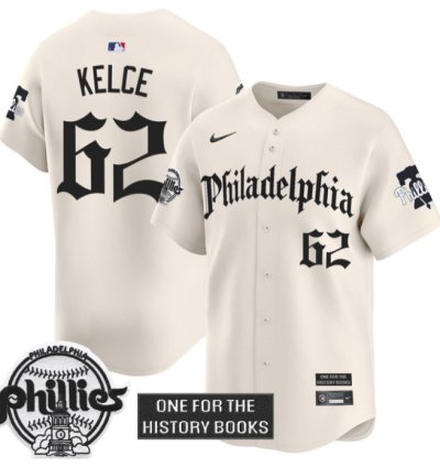 Jason Kelce Jersey 62 Phillies Retro Newspaper Edition Vapor Premier Limited Stitched Cream