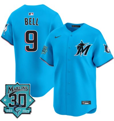 Josh Bell Jersey 9 Miami Marlins 30 Seasons Anniversary Patch Limited Stitched Blue