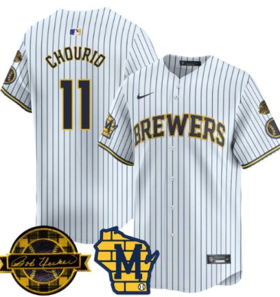 Jackson Chourio Jersey 11 Milwaukee Brewers 2025 Limited Bob Uecker Patch Stitched White