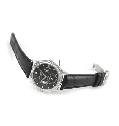 Patek Philippe Perpetual Calendar Grand Complications Platinum Diamond Perpetual Calendar Black 37 2 Box Papers 5140p-013
