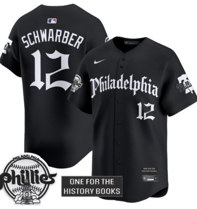 Kyle Schwarber Jersey 12 Phillies Retro Newspaper Edition Vapor Premier Limited Stitched Black