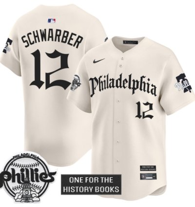 Kyle Schwarber Jersey 12 Phillies Retro Newspaper Edition Vapor Premier Limited Stitched Cream