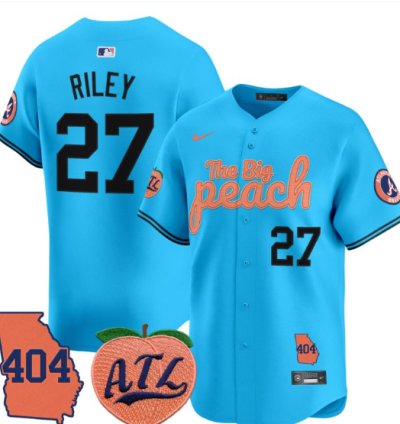 Austin Riley Jersey 27 Atlanta Braves 404 The Big Peach Premier Limited Stitched Light Blue