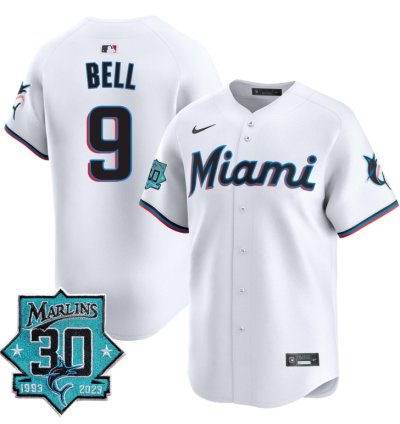 Josh Bell Jersey 9 Miami Marlins 30 Seasons Anniversary Patch Limited Stitched White