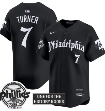 Trea Turner Jersey 7 Phillies Retro Newspaper Edition Vapor Premier Limited Stitched Black