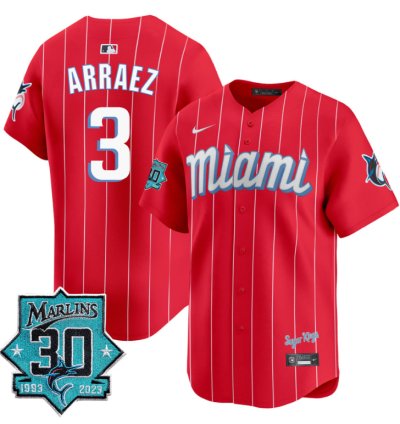 Luis Arraez Jersey 3 Miami Marlins 30 Seasons Anniversary Patch Limited Stitched City Connect
