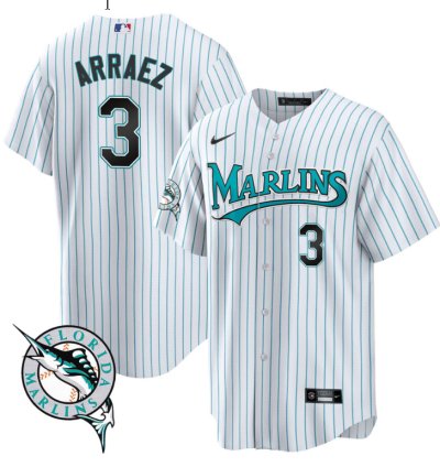 Luis Arraez Jersey 3 Miami Marlins Throwback Cool Base All Stitched