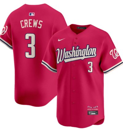 Dylan Crews Jersey 3 Washington Nationals Vapor Limited All Stitched Pink