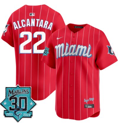Sandy Alcantara Jersey 22 Miami Marlins 30 Seasons Anniversary Patch Limited Stitched City Connect