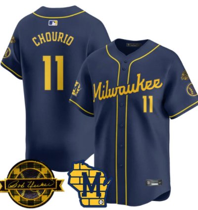 Jackson Chourio Jersey 11 Milwaukee Brewers 2025 Limited Bob Uecker Patch Stitched Navy