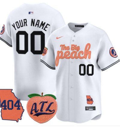 Custom Atlanta Braves Jersey 404 The Big Peach Vapor Premier Limited Stitched White