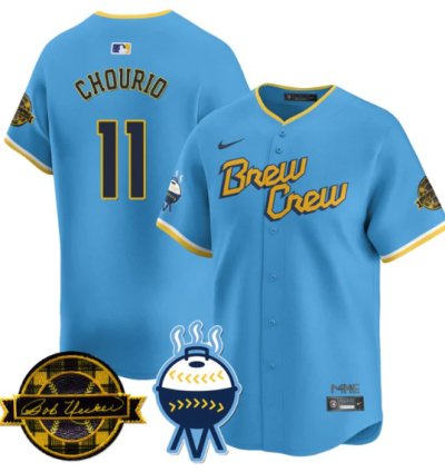 Jackson Chourio Jersey 11 Milwaukee Brewers 2025 Limited Bob Uecker Patch Stitched City Connect