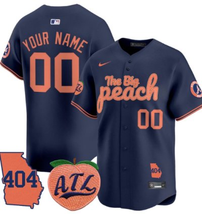 Custom Atlanta Braves Jersey 404 The Big Peach Vapor Premier Limited Stitched Navy
