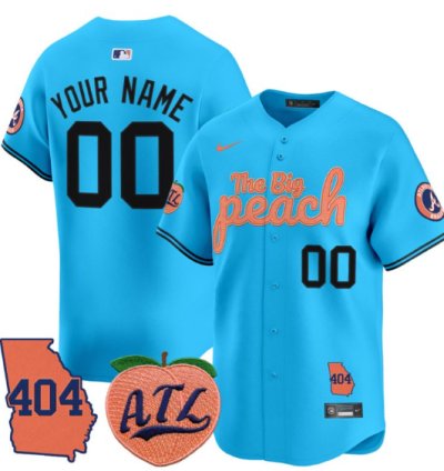 Custom Atlanta Braves Jersey 404 The Big Peach Vapor Premier Limited Stitched Light Blue