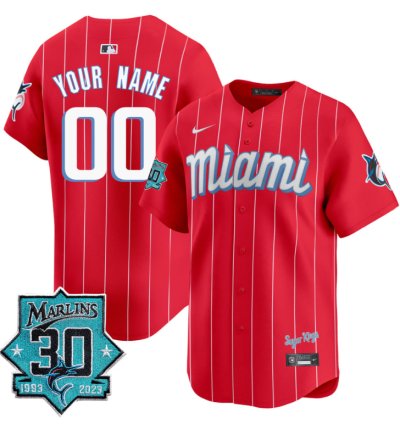 Custom Miami Marlins Jersey 30 Seasons Anniversary Patch Vapor Premier Limited Stitched City Connect