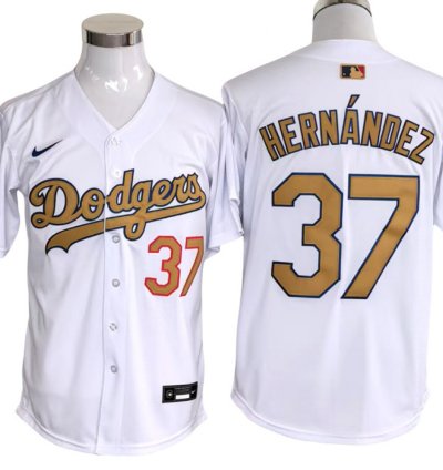 Los Angeles Dodgers 37 Teoscar Hernandez White 2025 Gold Collection Limited Jersey