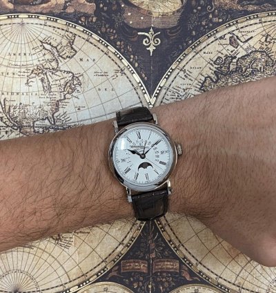 Patek Philippe Perpetual Calendar Retrograde 18k White Gold 38mm Watch 5159g