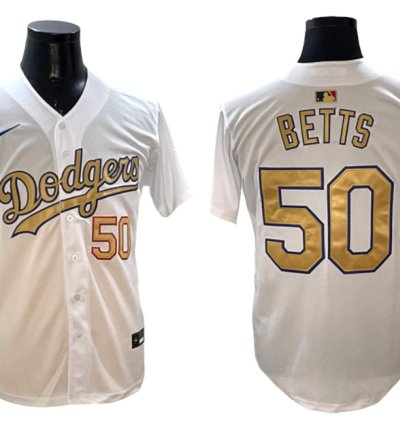 Los Angeles Dodgers 50 Mookie Betts White 2025 Gold Collection Limited Jersey
