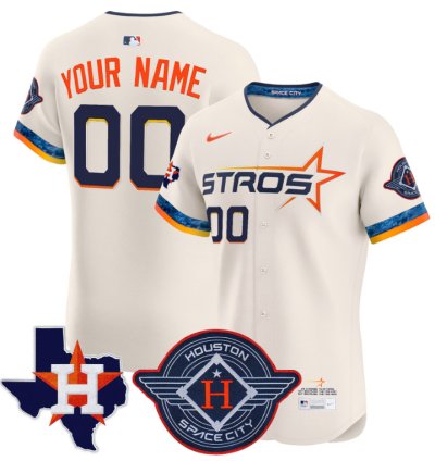 Custom Houston Astros Jersey 2025 City Connect Texas Patch Vapor Premier Elite Stitched Cream