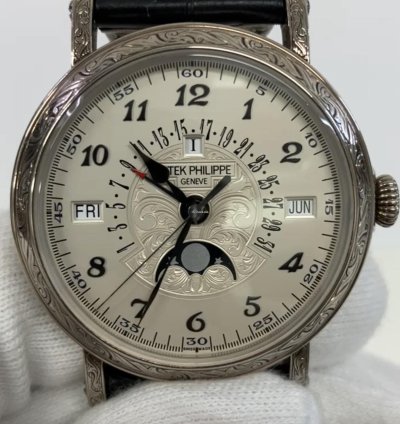 Patek Philippe Perpetual Calendar Retrograde Perpetual Calendar 42mm Wg - White Dial - Leather Strap 5160 500g-001
