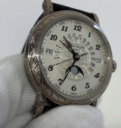 Patek Philippe Perpetual Calendar Retrograde Perpetual Calendar 42mm Wg - White Dial - Leather Strap 5160 500g-001