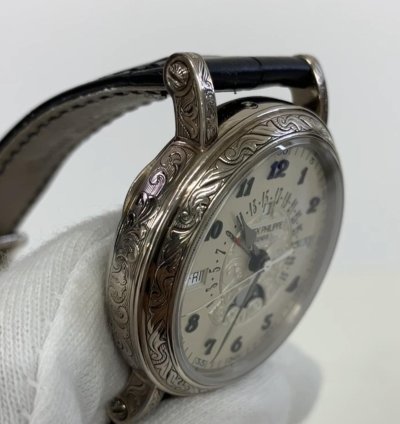 Patek Philippe Perpetual Calendar Retrograde Perpetual Calendar 42mm Wg - White Dial - Leather Strap 5160 500g-001