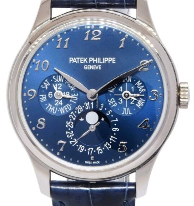 Patek Philippe Perpetual Calendar White Gold Blue Dial Mens 39mm Watch 5327g