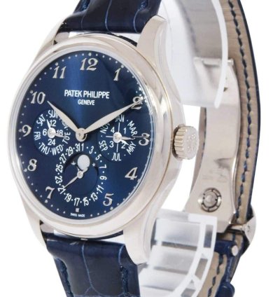 Patek Philippe Perpetual Calendar White Gold Blue Dial Mens 39mm Watch 5327g
