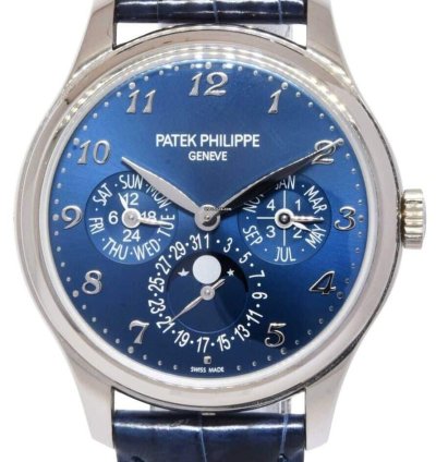 Patek Philippe Perpetual Calendar White Gold Blue Dial Mens 39mm Watch 5327g