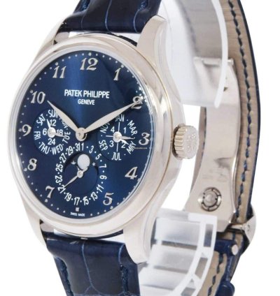 Patek Philippe Perpetual Calendar White Gold Blue Dial Mens 39mm Watch 5327g