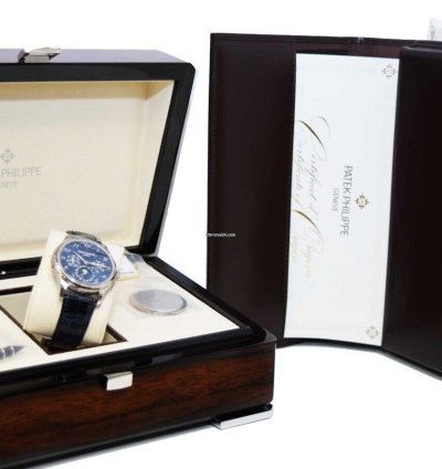 Patek Philippe Perpetual Calendar White Gold Blue Dial Mens 39mm Watch 5327g
