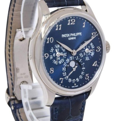Patek Philippe Perpetual Calendar White Gold Blue Dial Mens 39mm Watch 5327g