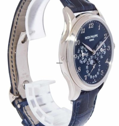 Patek Philippe Perpetual Calendar White Gold Blue Dial Mens 39mm Watch 5327g