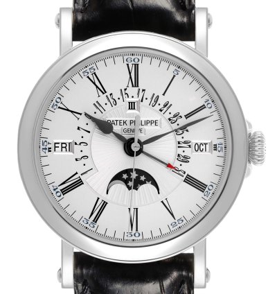Patek Philippe Perpetual Calendar White Gold Silver Dial Mens Watch 5159