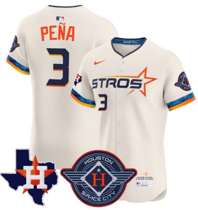 Jeremy Pena Jersey 3 Houston Astros 2025 City Connect Texas Patch Premier Elite Stitched Cream