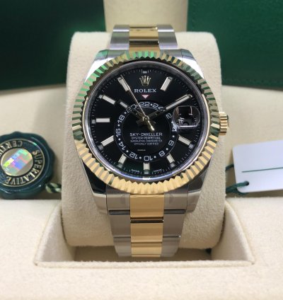 Rolex Sky-dweller Stainless Steel Yellow Gold Black Dial 2022