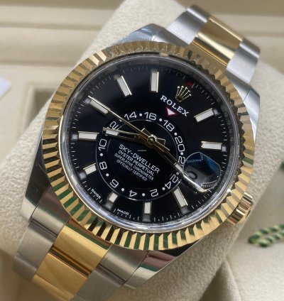 Rolex Sky-dweller Steel Gold Oyster Black Dial New Unworn 2023 Full Set