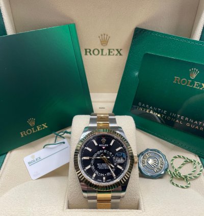 Rolex Sky-dweller Steel Gold Oyster Black Dial New Unworn 2023 Full Set