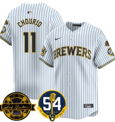 Jackson Chourio Jersey 11 Milwaukee Brewers 2025 Bob Uecker 54 Seasons For Brewers Stitched White