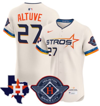 José Altuve Jersey 27 Houston Astros 2025 City Connect Texas Patch Premier Elite Stitched Cream