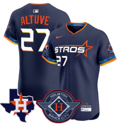 José Altuve Jersey 27 Houston Astros 2025 City Connect Texas Patch Premier Elite Stitched Navy