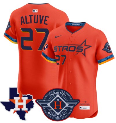 José Altuve Jersey 27 Houston Astros 2025 City Connect Texas Patch Premier Elite Stitched Orange