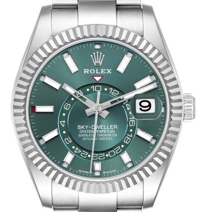 Rolex Sky-dweller Steel White Gold Green Dial Mens Watch 336934 Unworn